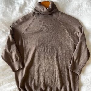 ZARA Tan Cream Camel Brown 3/4 Sleeve Turtleneck Sweater Lightweight Stretch M